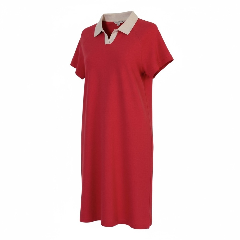 Toad&Co Yerba Rugby Polo Dress Sz‎ M Winterberry Red Cotton Short Sleeve Pockets